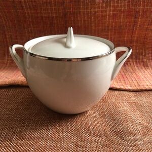 Elegant White Sugar Bowl with platinum Trim by Royal Crest Windsor
